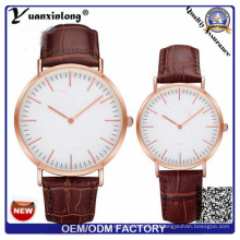 Yxl-827 Top Clásico Japón Parejas reloj de acero inoxidable Caseback Brown cocodrilo correa de cuero reloj de pulsera